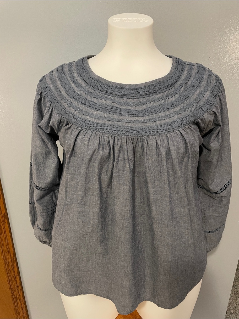 GAP Blue Small  Embroidered Yoke Peasant Blouse